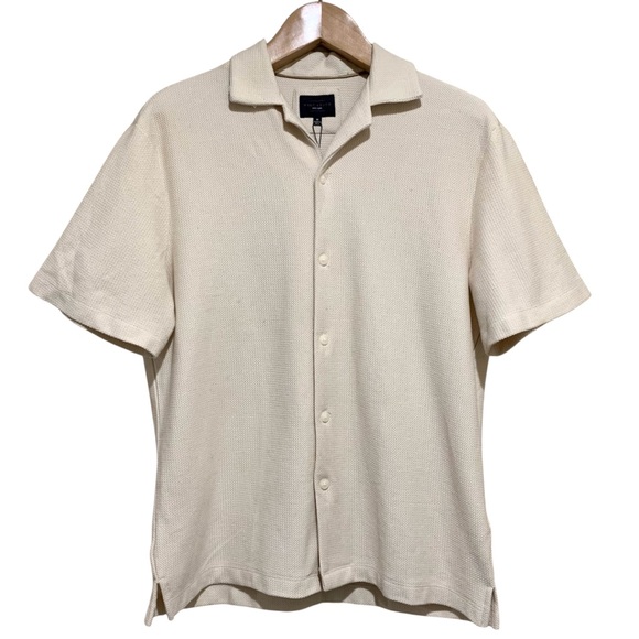 Marc Asher Other - Marc Asher New York Men's Knit Cream Short Sleeve Button Up Cotton Shirt Medium